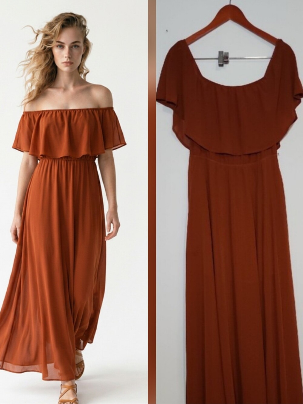 Baltic Born Rust Maxi Dress with Flutter Overlay
